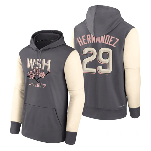 Men's Washington Nationals #29 Yadiel Hernandez 2022 Gray City Connect Cherry Blossom Print Hoodie